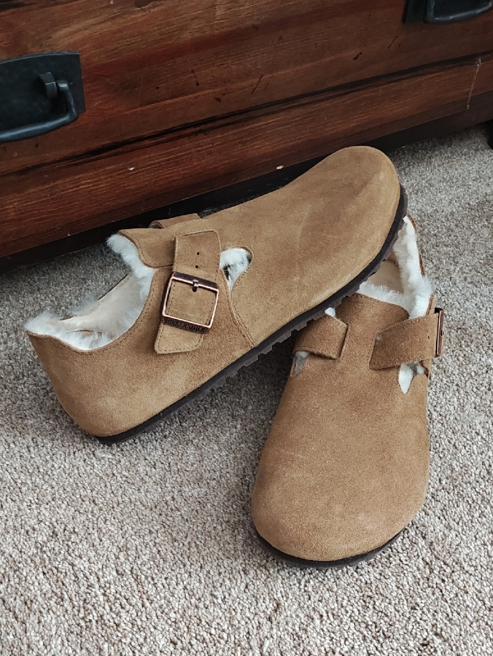 Birkenstock Suede Shearling-Lined Slip-On Clog - Tan